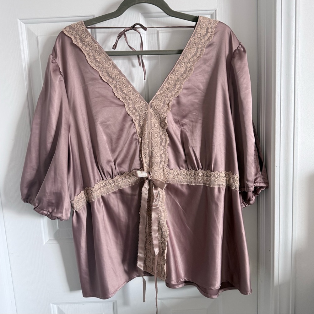 Lane Bryant Mauve Lace Trim Blouse